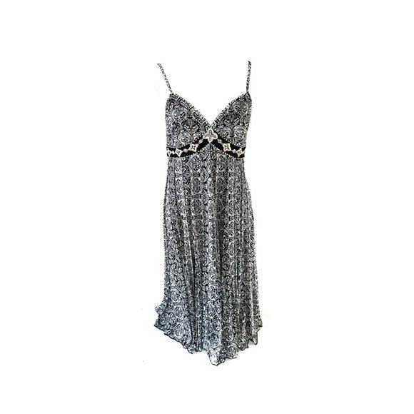 ECI New York Dress Spaghetti Strap Black White Pattern Sequin V Neck Size 10 - Picture 1 of 7